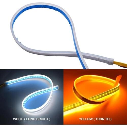 Daytime Running Light Ultra-thin Light Guide Strip 60cm Car Two-color White Yellow Streamer Turn Light Silicone Streamer Light