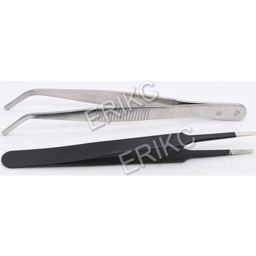 ERIKC Diesel Injector Spare Parts Shims Gasket Stainless Steel Tweezers Maintenance Tools, Curved Straight Tweezers Repair Tools
