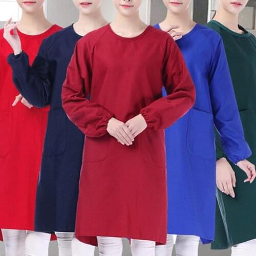 Women Men Apron Adjustable Durable Polyester Long Sleeve Nail Salon Apron Wipeable Dress Kitchen Apron for Cooking