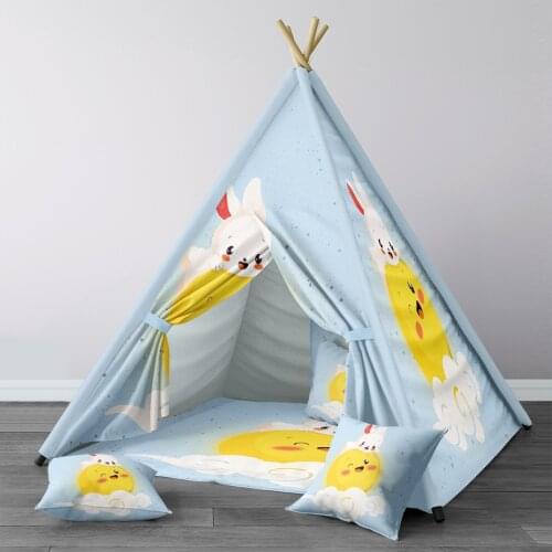 Play Tent for Kids Wigwam Portable Indoor Playground Tents Children Bedrooms Dark Blue Smile Sun Rabbit Model 157