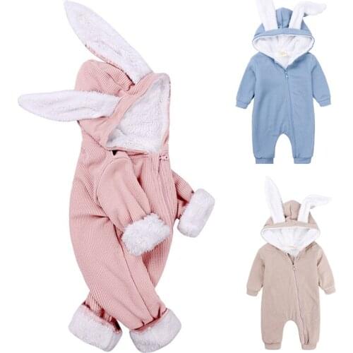 Winter Baby Clothing Boy Girls Newborn Toddler Rompers Warm Rabbit Ear Baby Romper Fleece Jumpsuit Snow Wear Snowsuit Clothes