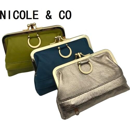 NICOLE & CO Genuine Leather Coin Purse Womens Sheepskin Change Purse Metal Hasp Closure Card Holder Wallet Zipper Small Bag