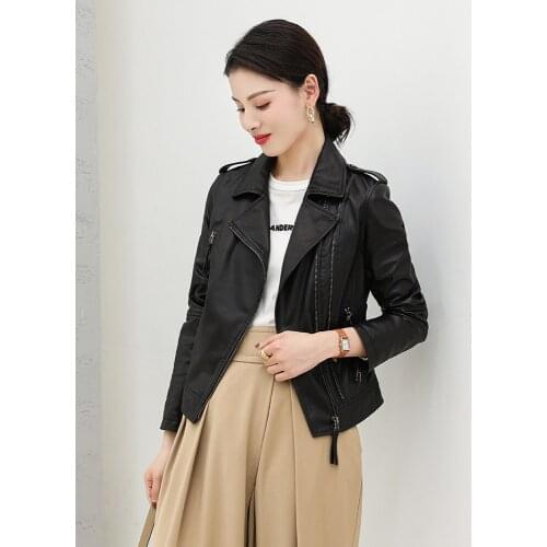 Leather jacket womens short 2020 leather motorcycle jacket slim little leather jacket