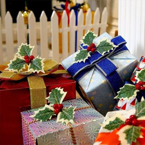 Red Fruit with Green Leaves Christmas Tree Decoration Supplies DIY Art Fabric Accessories High Quality