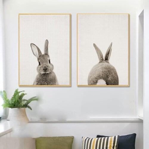 Bunny Rabbit Tail Wall Art Picture Cute Animal Canvas Poster Nursery Print Minimalist Painting Nordic Kids Baby Room Decoration