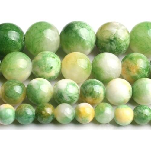 6/8/10/12mm Green Yellow Violet Cloud Jades Stone Round Loose Beads for Diy Bracelet Jewellery Making 15'' Strand