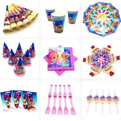 Shimmer and Shine Princess Theme Cartoon Paper Tableware Plate Cup Banner Napkin Tablecloth Straws Bag Favor Party Birthday Gift
