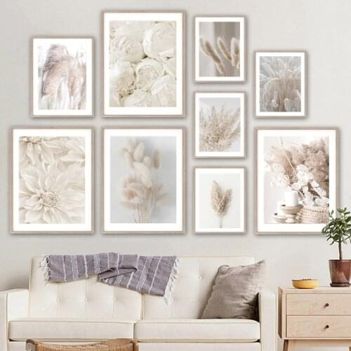 Beige Reed Dried Flower Canvas Painting Posters and Prints Wall Art Picture Modern Living Room Decoration