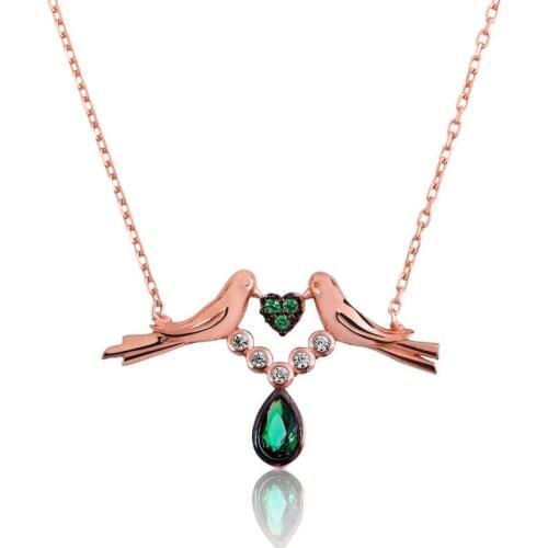 Real Silver 925 Jewelry Silver Love Bird Lady Necklace