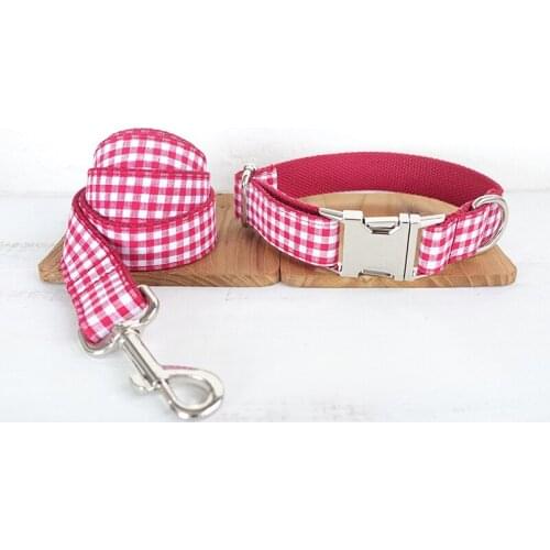 Fashion Red Plaid Dog collar with bow tie Leash for 5 sizes to choose best gifts for your pet