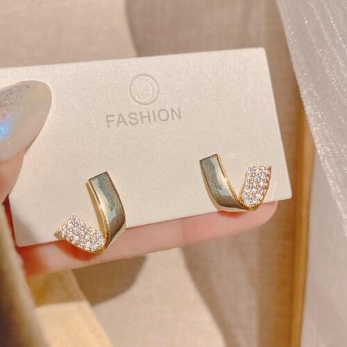 PERMIH Womens Earrings Simple Stylish Earrings Geometry Metal Gold Earrings For Women Shiny Tranparent Zircon Female Earrings