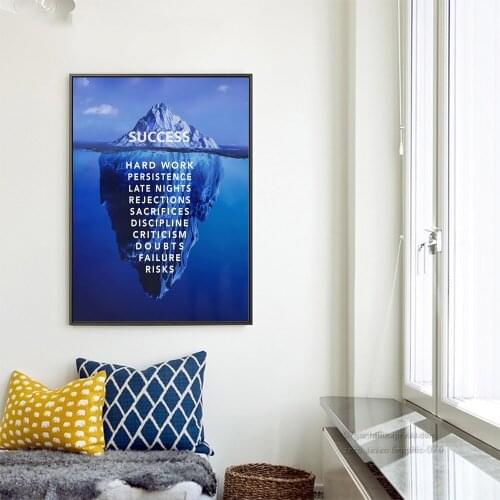 Blue Sea Mountain Poster Success Hard Work Canvas Painting Quote Art Print Minimalist Wall Picture For Living Room Home Decor