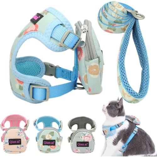 Pet Harness Leash Vest Set Snack Bag Adjustable Breathable Mesh Dog Harness For Small Medium Dogs Cat Vest Outdoor Walking
