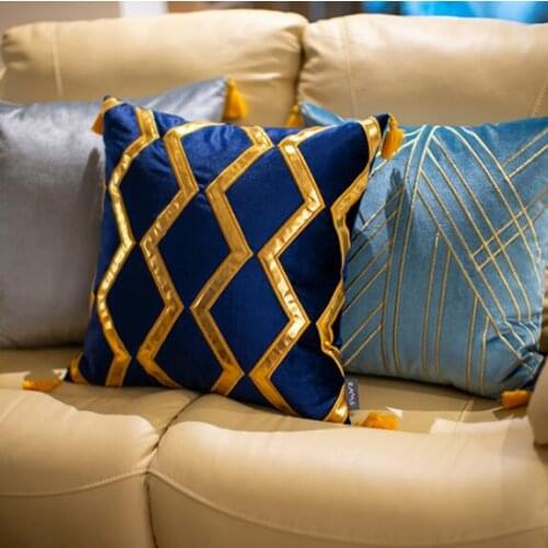 Luxury Blue Orange Cushion Covers Embroidery Pillow Cases Velvet Throw Pillowcases 36x50cm/ 50x50cm Cushion for Sofa Bedroom