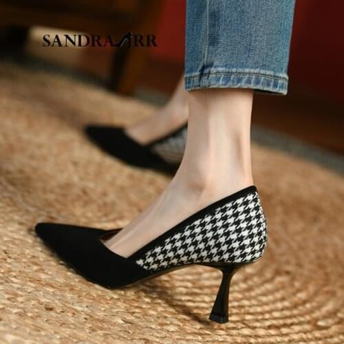 SANDRA JRR Women Sandals Fashoin Med Heels Leather Pumps Shoes Spring AutumnParty Wedding Pumps