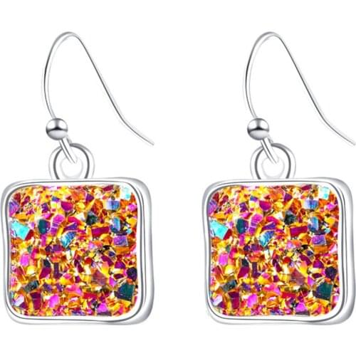 Fashion Women Druzy Square Geometric Dangle Drop Hook Earrings Jewelry Gift