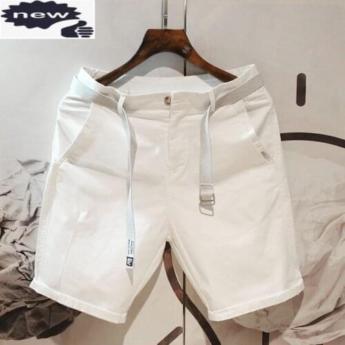 Summer Men Loose Fit Cargo Belted Knee Length Beach Shorts Harajuku Streetwear Male Joggers Short Trousers Sweatpants