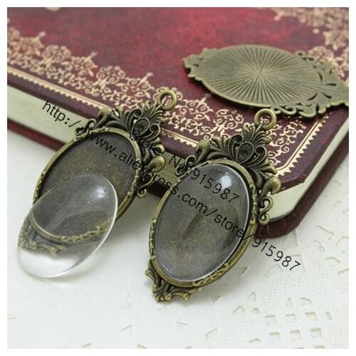 Sweet Bell 10set two color filigree cameo cabochon 23*45mm(Fit 18*25mm)base setting pendant tray + clear glass cabochons