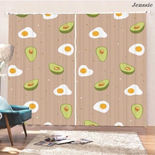 3D Avocado Lemon Printed Window Curtains Vegetables Fruit Curtains 2 Panels Polyester Blackout Curtains for Bedroom Living Room