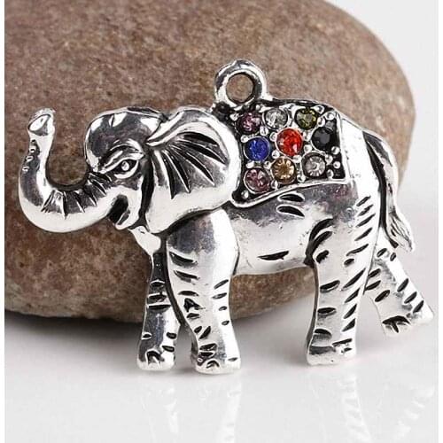 SUNYIK Tibetan Silver Austrian Crystal Elephant Animal Bead Pendant Charms