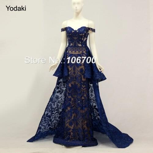 New Real Photos Detachable Tail Formal Evening Dresses 2018 Embroidery Lace Sweetheart Off the Shoulder Pageant Prom Gowns