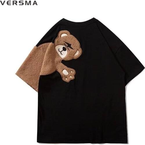 VERSMA Korean Ulzzang Harajuku Bear Embroidery T-shirt Men Women Summer Streetwear Short Sleeve Vintage T Shirt Men Dropshipping