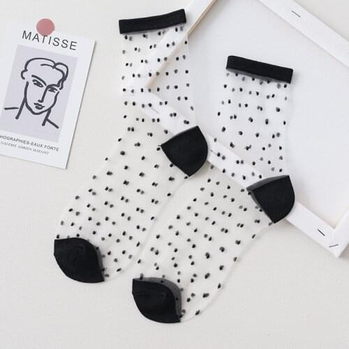 Spring and Summer Retro Lace Striped Mesh Women Socks Thin Middle Tube Transparent Sock Women Breathable Silk Ultrathin Sock New