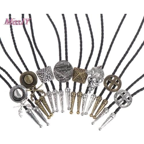 Vintage Mens Alloy Tie Men Women Leather Rope Long Necklace Shirts Bolo Tie Men Accessories Sweater Chain