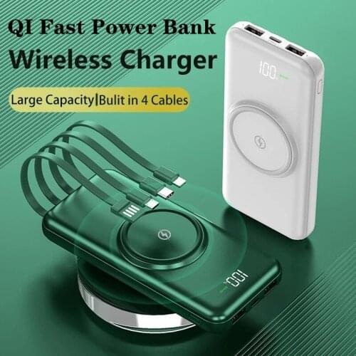 20000mAh Power Bank Wireless Charger For iPhone VIVO Huawei 10000mAh Power bank Built in Cable For Samsung Xiaomi Fash Charger