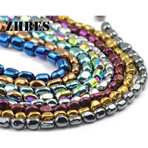 ZHBES 8/10MM Natural Stone Gold Silvers Lrregular Ellipse Hematite oval Spacer Beads For DIY Jewelry Making Bracelet Findings