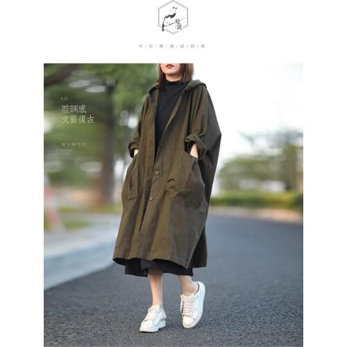 2021 Spring And Autumn Korean Womens Windbreaker Button Hooded Windbreaker Jacket Cloak Windbreaker Jacket Womens Clothing