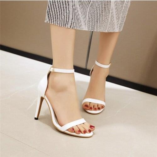 YMECHIC 2020 Ankle Strap Cover Heel Stiletto Heels Summer Ladies Shoes White Yellow High Heel Sexy Womens Shoes Rome Sandals