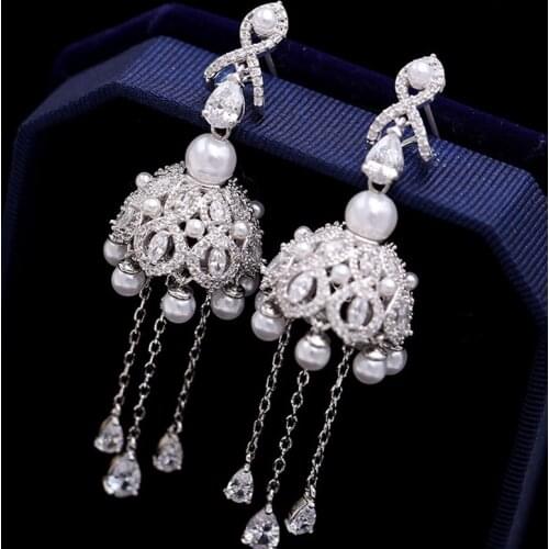 Zlxgirl jewelry womens fashion wedding stud earrings bijoux water drop shape zirconia copper bridal ears pearl earings brincos