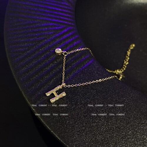 Gold Plated Titanium Steel Bracelet Female Trendy Temperament Zirconia H Letter Pendant Bracelets for Women Jewelry