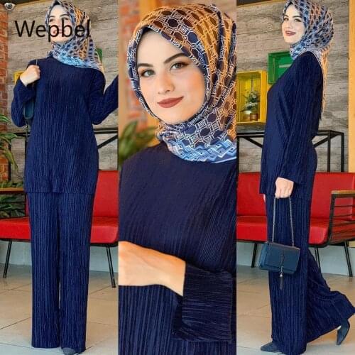Wepbel 2 Piece Sets Muslim Outfits Women Sets Loose Casual Muslim Sets Long Sleeve Tops Fashion Pants Islam Clothing
