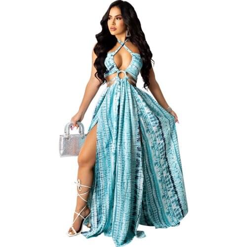 Criss Cross Halter Backless Summer Women Dress Vintage Off Shoulder Waist Band Cut Out Vestido Sexy Side High Split Beach Dress