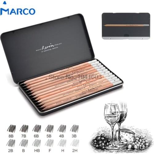 12Pcs/Set Marco High Quality 2H-8B Soft Safe non-toxic Sketching pencils Professionals Drawing Office School Pencil for Kid Gift