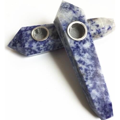 2PC Natural Blue Spot Jasper Tobacco Pipe Crystal Smoking Pipe