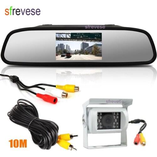4.3" LCD Vehicle Rear View Mirror Monitor + White 18 LED IR CCD Car Bus Reverse Reversing Parking Backup Camera Waterproof