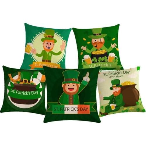 45*45 Green St. Patricks Day Home Decorative Throw Pillow Case Cotton Linen Spring Decoration Cute Cartoon Cushion Cover ZY518