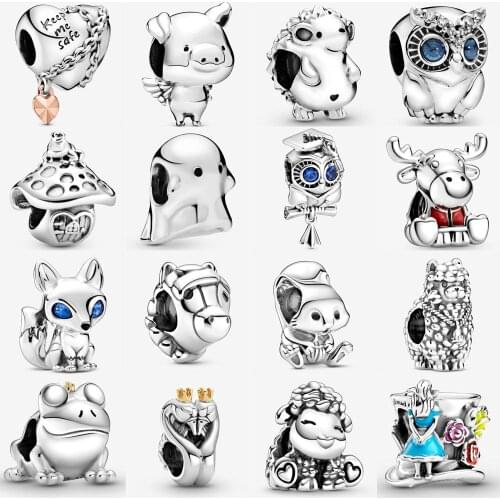 New Real 925 Sterling Silver Patti the Sheep Charm Fit pandora Charm bracelet Dino the Dinosaur Unicorn Charm DIY Jewelry