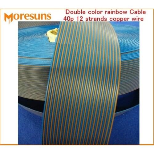 Free Ship by EMS/DHL 50m/lot Double color rainbow Cable 40p 12 strands copper wire,outer diameter 1.4MM pure connector wire