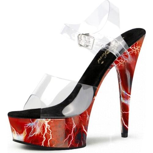 17CM Lightning Pattern Red Bride High Stripper Heels Platform Sandals Pole Dance Shoes Sexy Fetish Party Women Nightclub Model