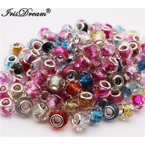50Pcs/Lot Mixed Cut Faceted Powder Glitter Round Glass Resin Murano Beads Charms Fit DIY Pandora Bracelet For DIY Jewelry Making