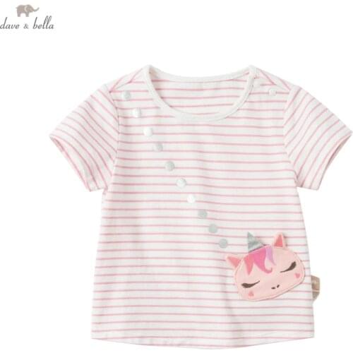 DBZ18165 dave bella summer baby girls cute cartoon striped print T-shirt children tops girl kids fashion tees