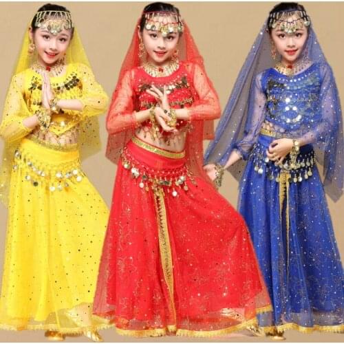 Childrens Belly Dance Costume India Dancewear Professional National Dance Clothing for Girls Egypt Belly Bollywood Dancing