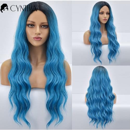 Long Ombre Daily Wavy Synthetic Wig For Black White Women Heat Resistant Natural Curly Purple Cosplay Fake Hair Party Wigs