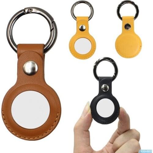 For Airtags Hanging Buckle Anti-lost Protective Cover PU Leather Holder with Key Chain Easy Attach to Key DU55