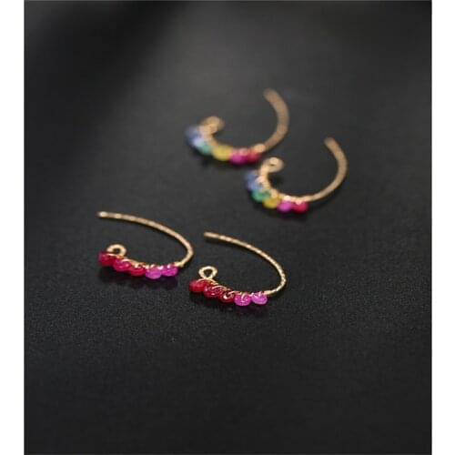 DAIMI Gradient red sapphire earrings female genuine gemstones yellow 14K gold Injection earrings jewelry
