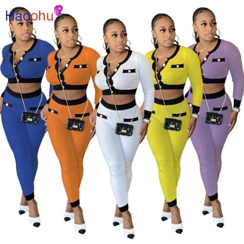 HAOOHU Activewear Autumn Womens Set Full Sleeve Crop Tops Legging Pant Suits Tracksuit Fitness Two Piece Set Street Outfits